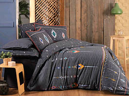 Тепла сімейна постільна білизна з фланелі байкова преміум якість Sarev "Bediz V1 Gri" сірого кольору