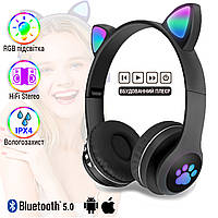 Бездротові дитячі Світяться навушники з LED підсвічуванням з котячими вушками котика Cat M23 чорні NXI