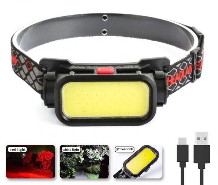 Налобний ліхтар Bailong BL-008+COB, білий, червоний, li-ion акумулятор, micro USB, 8773, фото 1