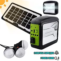 Многофункциональный мощный фонарь Power Bank Solar(6000mAh) с солнечной панелью + лампочки 3шт 6W NXI