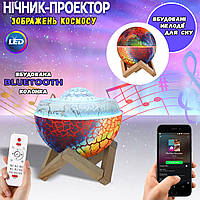 Ночник проектор с Bluetooth колонкой и мелодиями для сна на поставке Art Decor "Планета" NXI