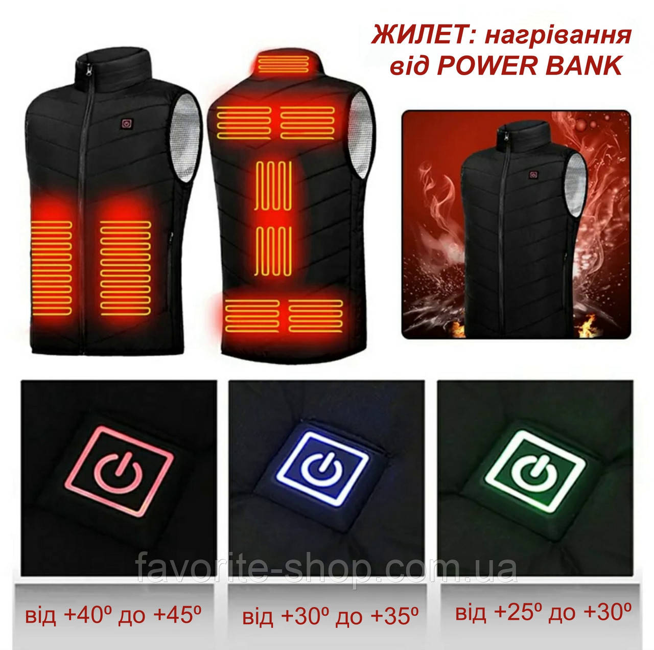 Жилет з підігрівом від USB 9 зон обігріву, фото 1