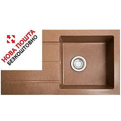 Гранітна кухонна мийка коричнева 780х435х185 Romzha Quadro 701