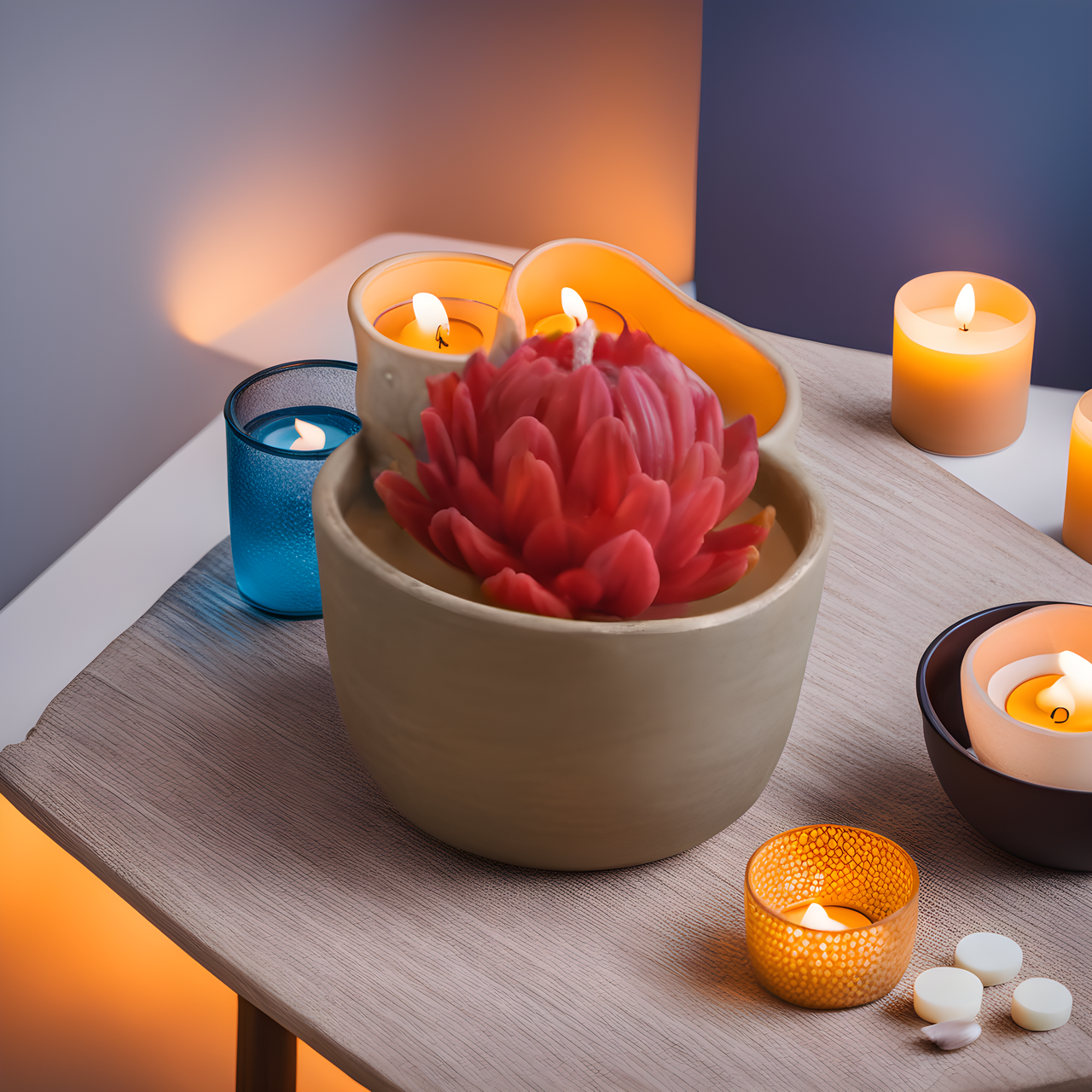 Свічка ручної роботи ароматична з натурального соєвого воску в керамічному кашпо Аромасвічка "Хризантема"