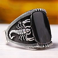 Роскошное уникальное мужское кольцо Скорпион перстень с черным камнем турецкий перстень, размер 21