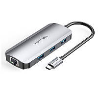 Док-станція Vention USB3.1 Type-C --> HDMI/USB 3.0x3/RJ45/PD 100W Hub 6-in-1 (TOHHB)