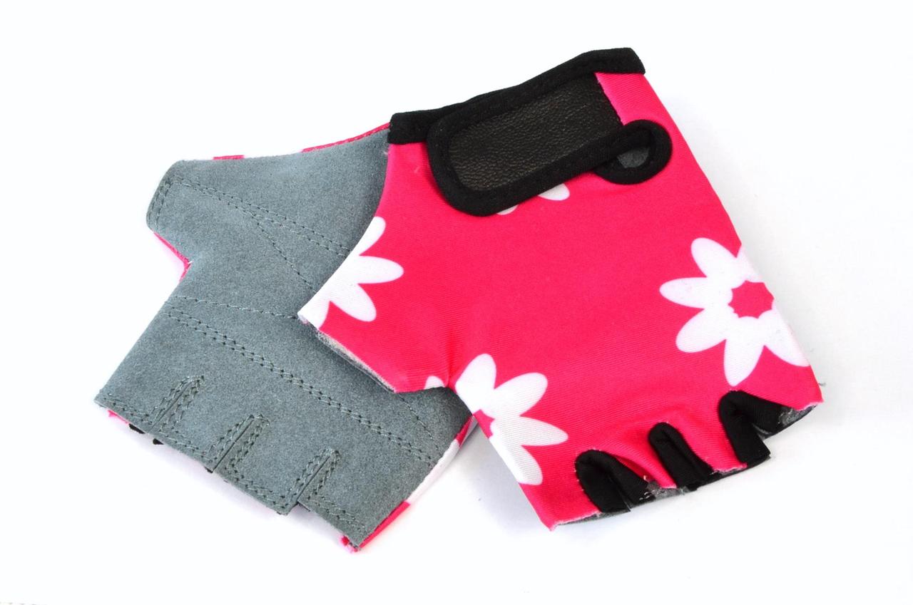 Вело рукавички дитячі Ergo, рожевий, з квітами (REC075) — 5