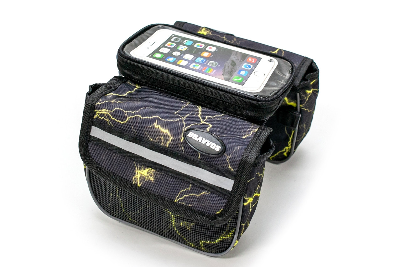 Велосумка BRAVVOS QL-012 на раму, з відділенням під смартфон, чорний-жовтий (BIB-016)