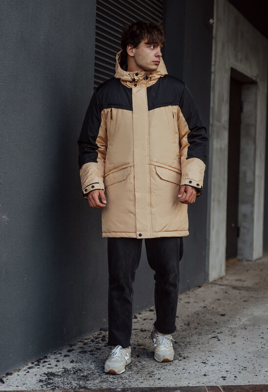 Бежево-чорна зимова парка Staff sta beige & black