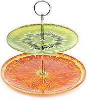 Стеклянная фуршетная стойка Bona Glass Rainbow 2 ярких блюда диаметр 25см и диаметр 18см DP40 TO, код: 7429599