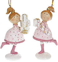 Статуетка-підвіска в наборі з 2 штук Дівчинка з подарунками 9.5х5х11.5 см, рожевий Bona DP69101 GL, код: 6675071