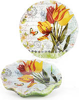 Набор Bona 6 стеклянных тарелок Букет тюльпанов диаметр 30см подставные тарелки DP40049 SM, код: 7426210