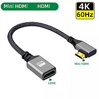 Угловой кабель HDMI мини - HDMI 2.0 mama 90 град. левый угол 90 градусов