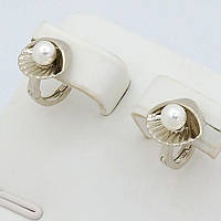 Сережки XР. Родій. Камені: перли. Діаметр: 9 мм. Ширина: 10 мм