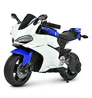 Детский Мотоцикл M 4262EL-1-4. 1мотор250W, 2акум12V9AH, свiтло, колесаEVA, шкiрян.сидiння, бiло-синій