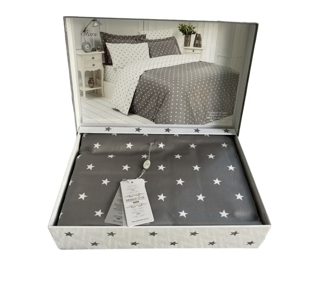 Комплект постельного белья Maison D'or Stars Grey сатин 160-220 см серый - фото 2 - id-p1308291035