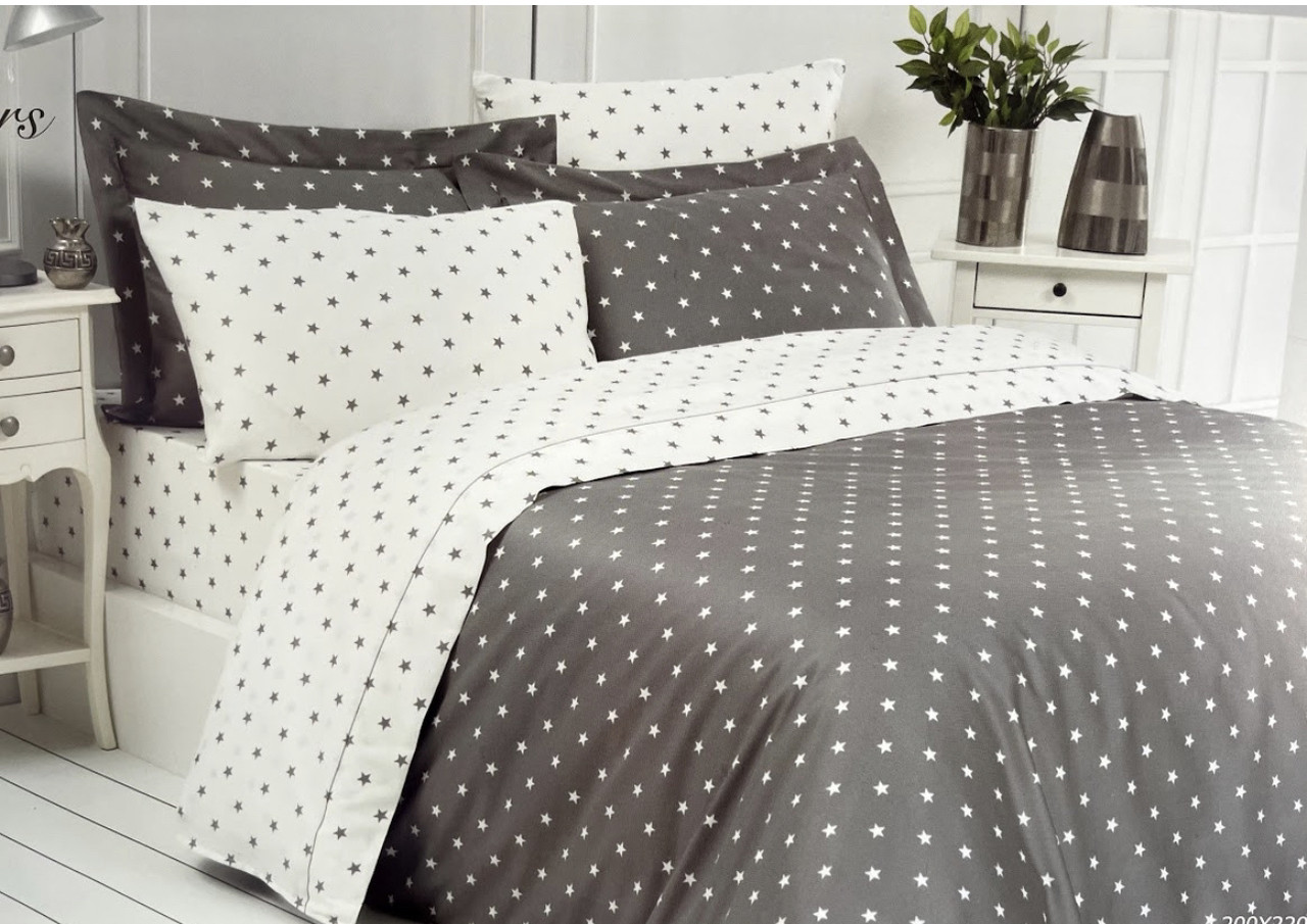 Комплект постельного белья Maison D'or Stars Grey сатин 160-220 см серый - фото 1 - id-p1308291035