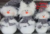 Интерьерная фигурка новогодняя Снеговик в СЕРОМ КАЛПАКЕ 32 см, рождественский снеговик. Новогодние фигурки