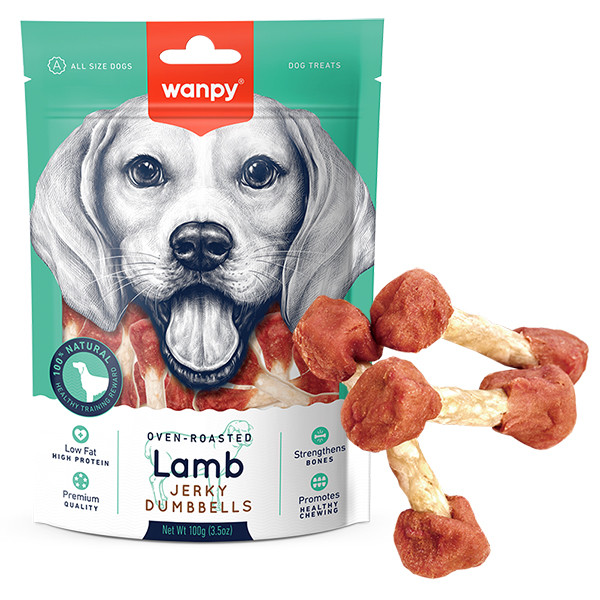 Ласощі для собак Wanpy Lamb Jerky Dumbell в'ялене ягня кістка-гантель 100г (LA-05H), фото 1