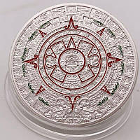 Посеребренная сувенирная монета Ацтеков ''Камень Солнца''