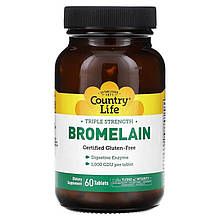 Бромелайн Country Life, Triple Strength "Bromelain" 500 мг (60 таблеток)
