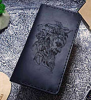 Чоловічий шкіряний гаманець Людина-лев чорний