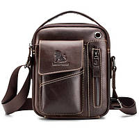 Кожаная мужская сумка барсетка Laoshizi Luosen 035-C кофейная