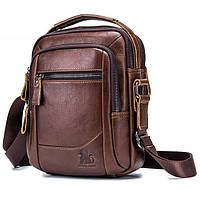 Мужская кожаная наплечная сумка барсетка Laoshizi Luosen 042 коричневая