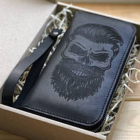 Чоловічий шкіряний гаманець Skull Barber чорний