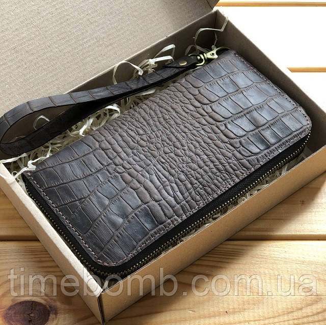 Чоловічий шкіряний гаманець Крокодил коричневий