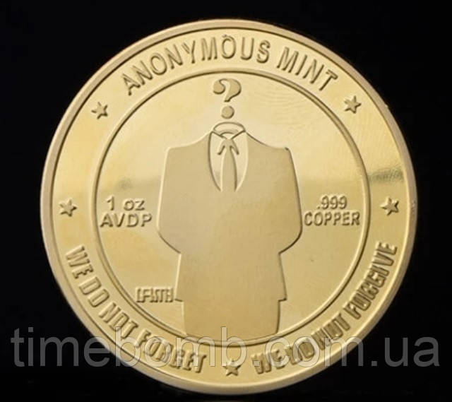 Позолочена сувенірна монета "Bitcoin Anonymous mint"
