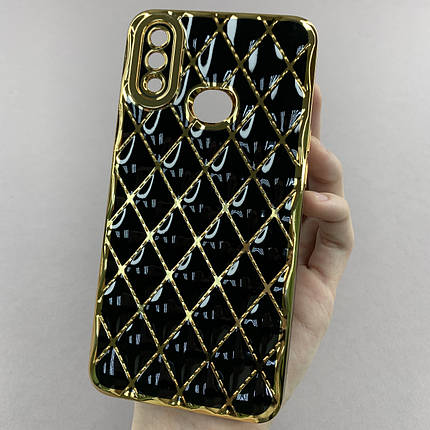 Чохол для Samsung Galaxy A10s золотий чохол з ромбіками із захистом камери на телефон самсунг а10с чорний w0u, фото 1