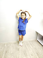 Стильна дитяча піжамка для дівчаток з велюру 120-146 футболка шорти