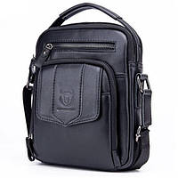 Мужская кожаная наплечная сумка барсетка BullCaptain Classic 074-B черная