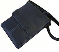 Мужская наплечная кожаная сумка планшет 2506 синяя