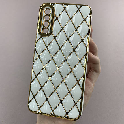Чохол для Samsung Galaxy A50 золотий чохол з ромбіками із захистом камери на телефон самсунг а50 білий w0u, фото 1