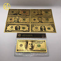 Комплект позолоченных сувенирных банкнот 1-100 Долларов