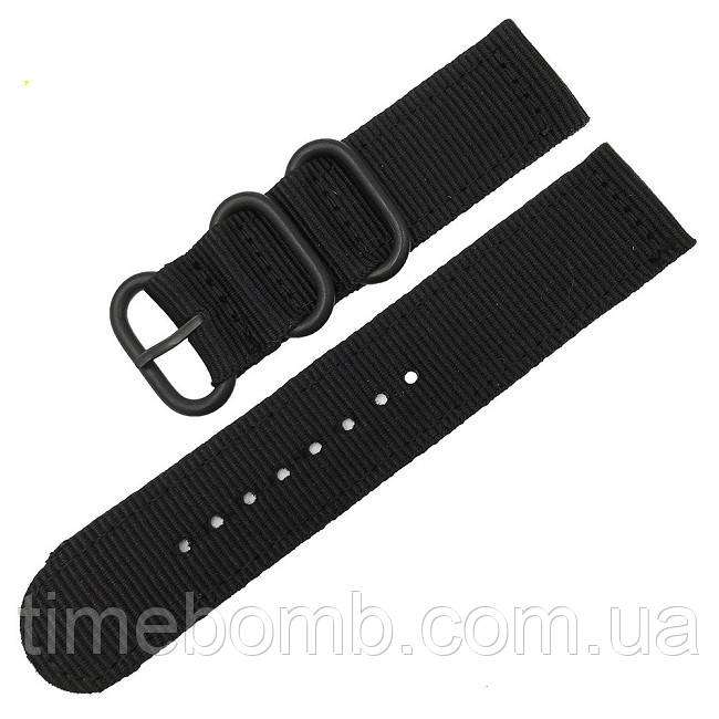 Чорний нейлоновий ремінець для годинника з чорною пряжкою 18 мм