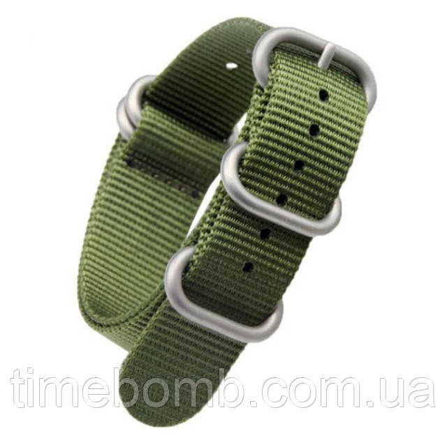 Зелений нейлоновий ремінець ЗУЛУ для годинника зі сталевою пряжкою 18 мм