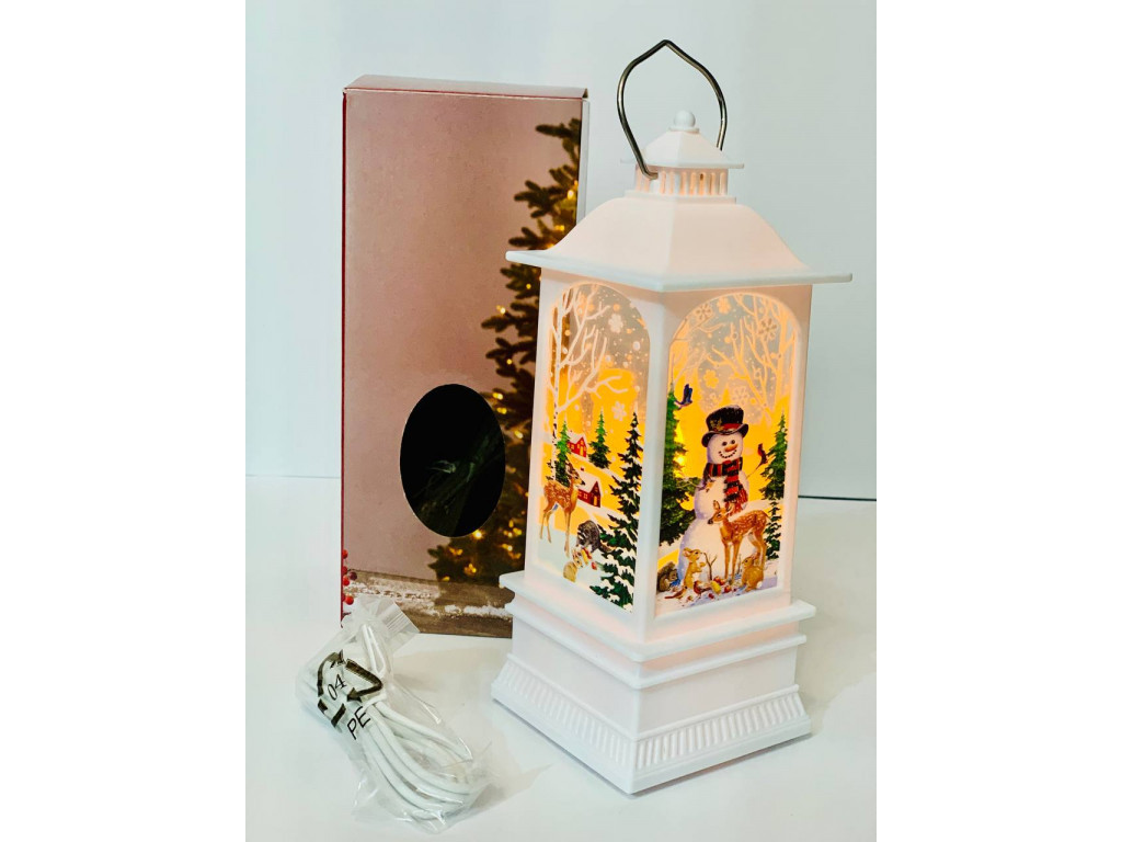 Новорічний світильник ліхтарик великий білий, фото 1