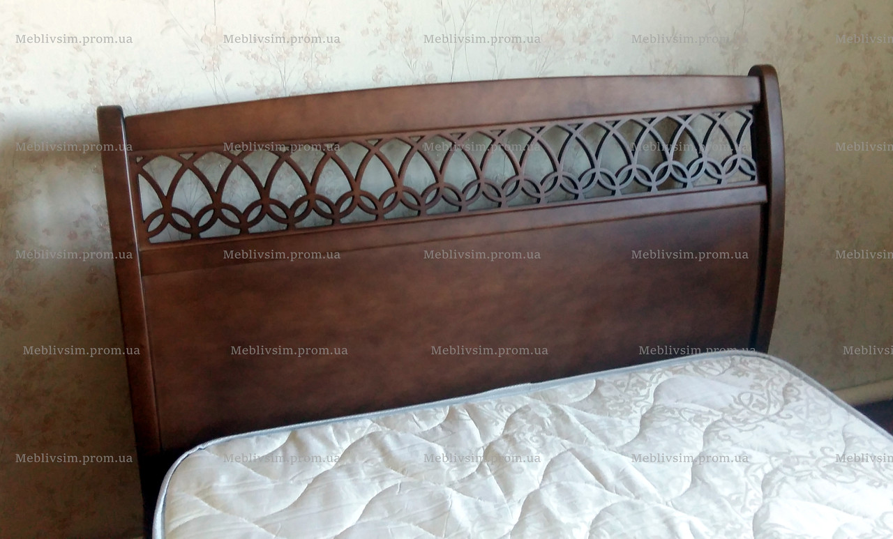 Ліжко дерев'яне Парус з різьбленим узголів'ям . Ліжко Ніколь, колір та розмір на вибір