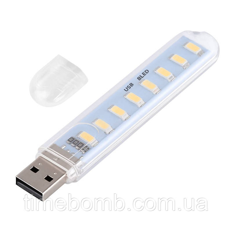Міні ліхтарик на 8 світлодіодів, USB лампа, LED світильник (тепле жовте світло)