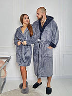 Халат Мужской махровый длинный СЕРЫЙ ТОМІКО L-3XL 4002