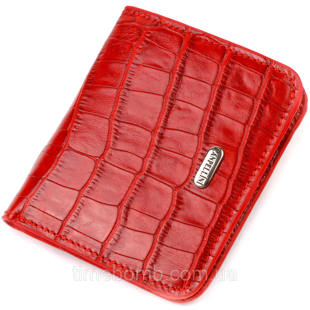 Жіночий маленький гаманець із натуральної шкіри з тисненням під крокодила CANPELLINI 21795 Червоний