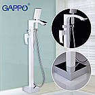 Змішувач для ванни підлоговий окремішній Gappo G3007-8 квадратний білий хром, фото 4