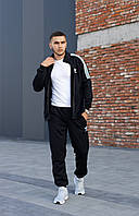 Чоловічий осінній спортивний костюм Adidas чорний з білим теплий зимовий