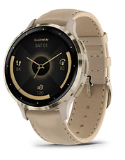 Смарт-годинник Garmin Venu 3S Soft gold stainless steel bezel with French grey case and leather band, фото 4