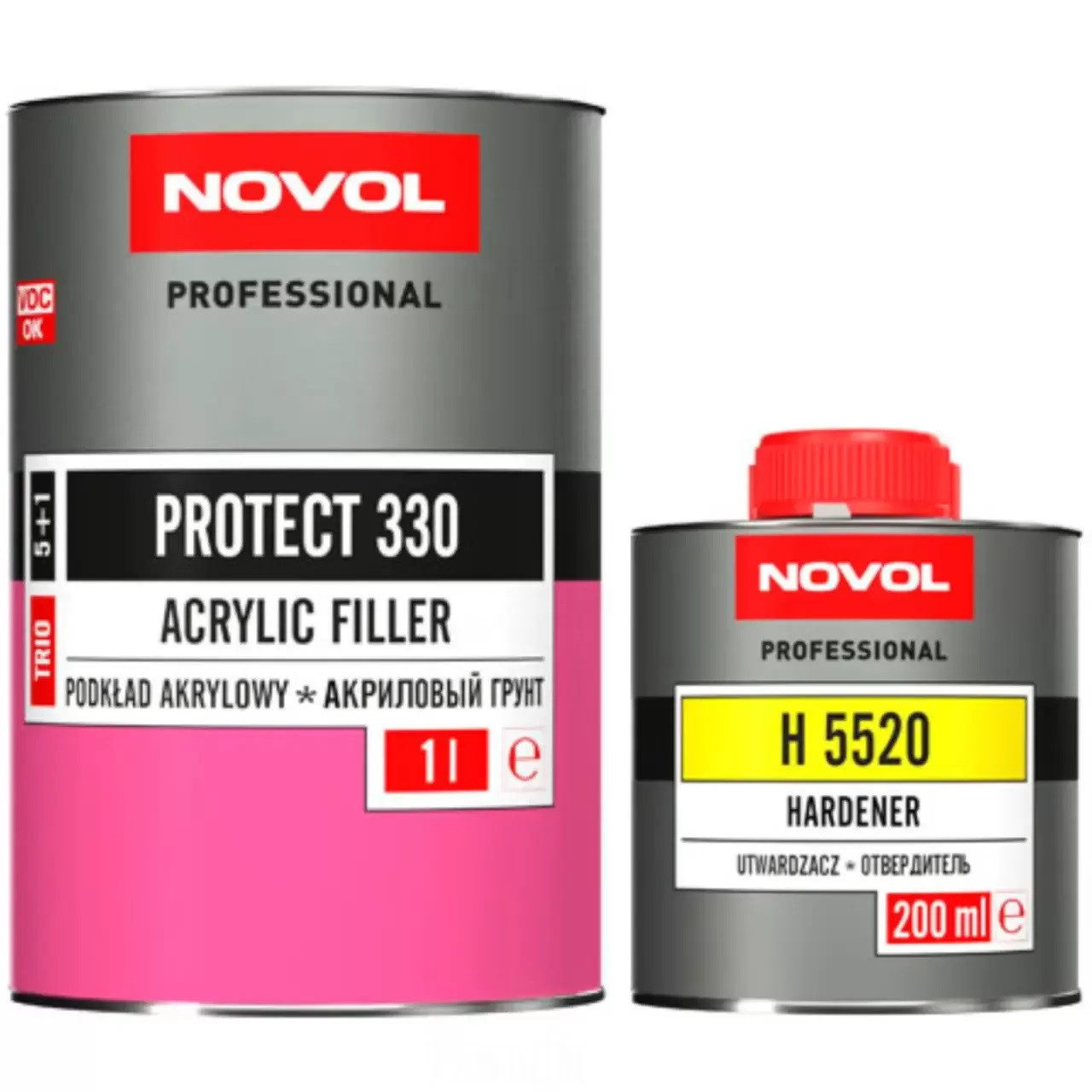 Акриловий ґрунт 4+1 1 л + 0.25 л комплект Protect 330 білий Novol