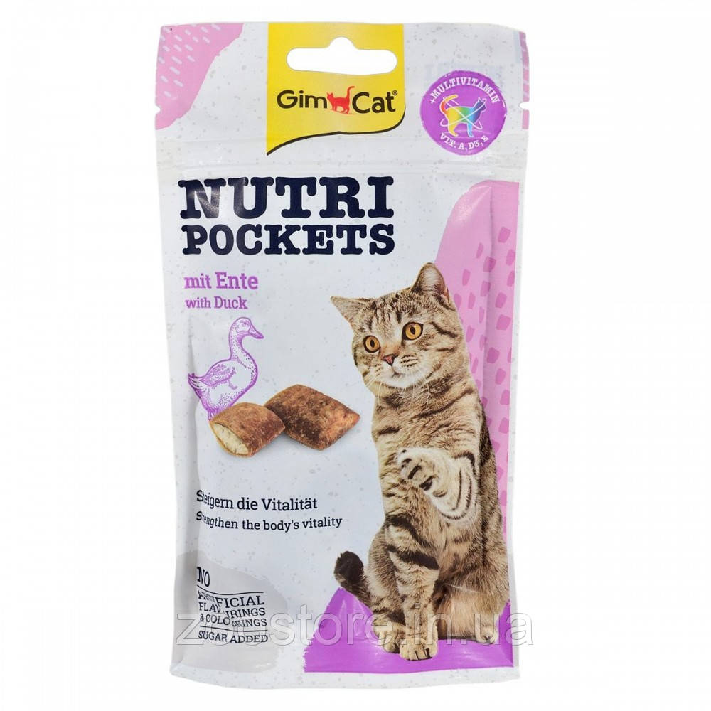 Ласощі вітамінні для котів GimCat Nutri Pockets Качка + Мультивітамін 60 г