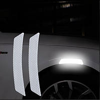Наклейка відбивач катафот 2шт люмінесцентна на крило автомобіля Біла "Полоса"
